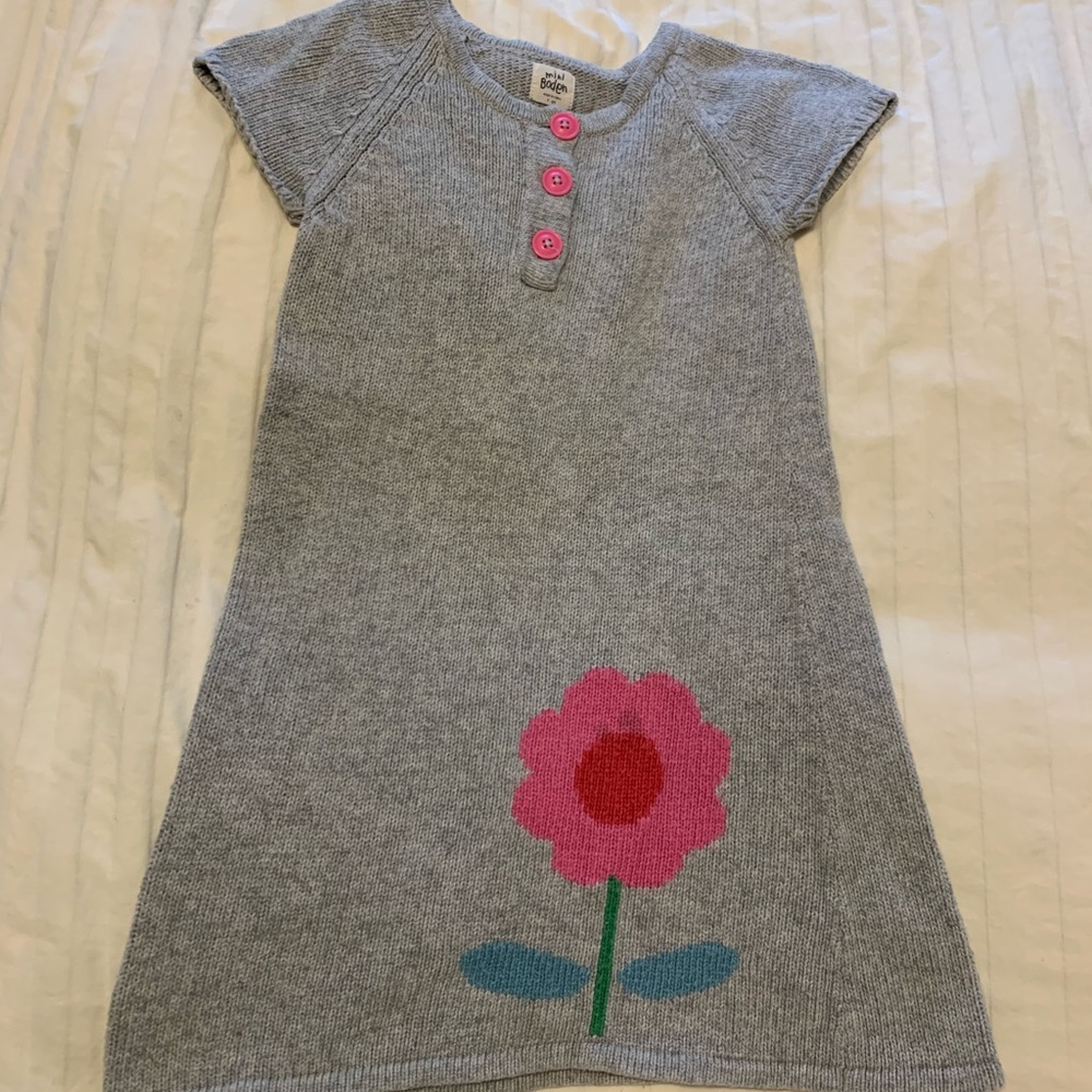 Mini-Boden soft sweater dress gray EUC short sleeved 7-8